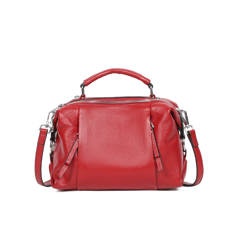 Single-shoulder Solid Color Leather Messenger Bag For Ladies