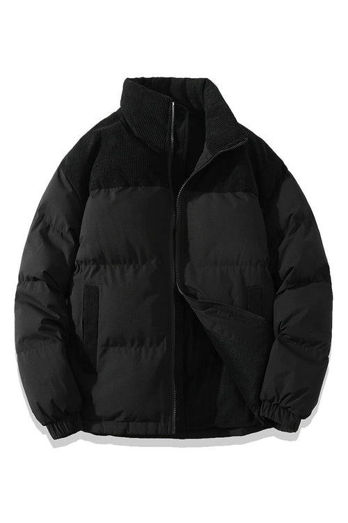 Winter Stand Collar Contrast-colored Coat Cotton Padded Jacket For Men