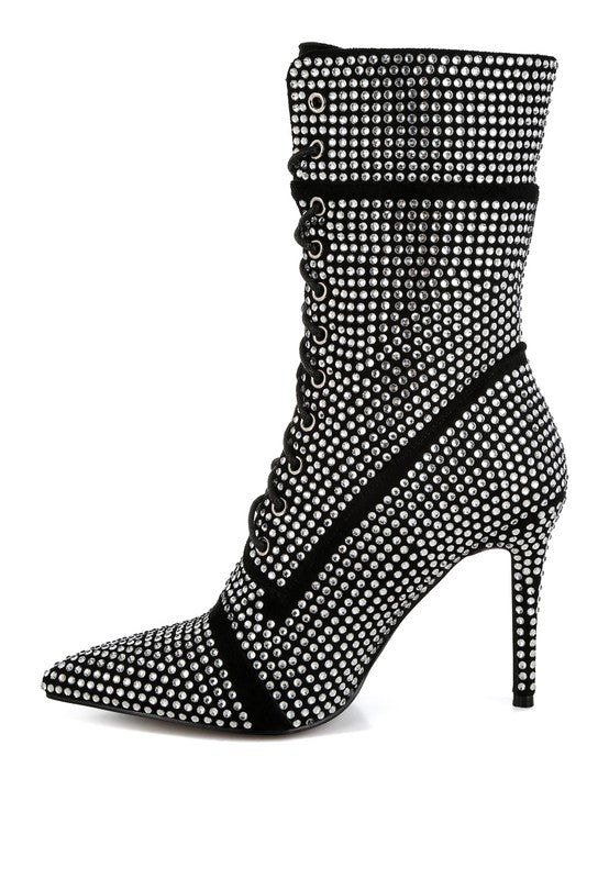 Bitetto Rhinestones Embellished Calf Boots