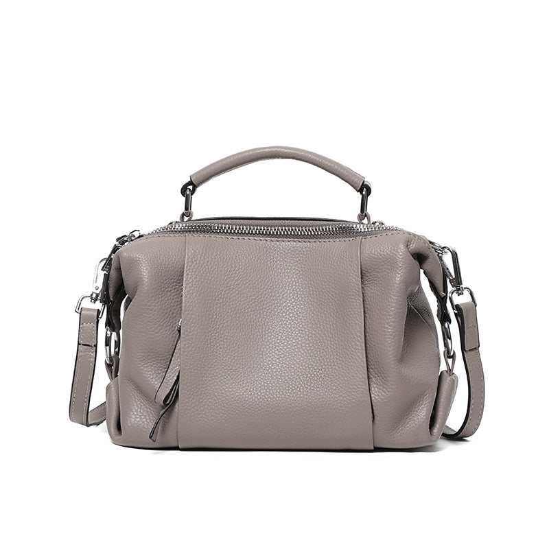Single-shoulder Solid Color Leather Messenger Bag For Ladies