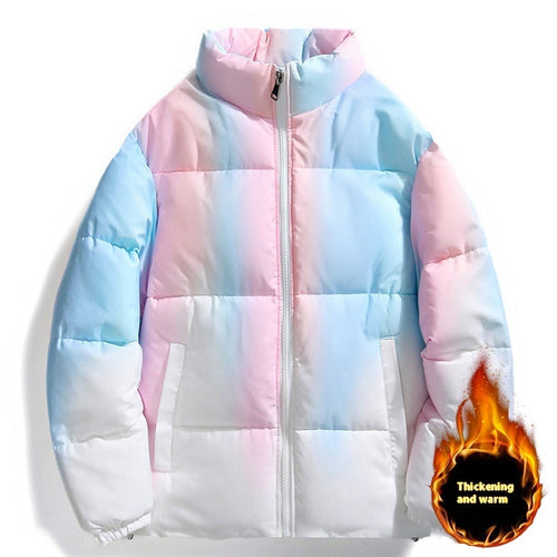 Fashion Stand-up Collar Gradient Coat Couples Winter Warm Plush