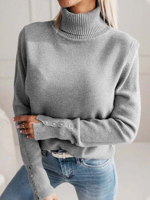 Women Elegant Fall Winter Lapels Knitwear Solid Color Buttons Pullover