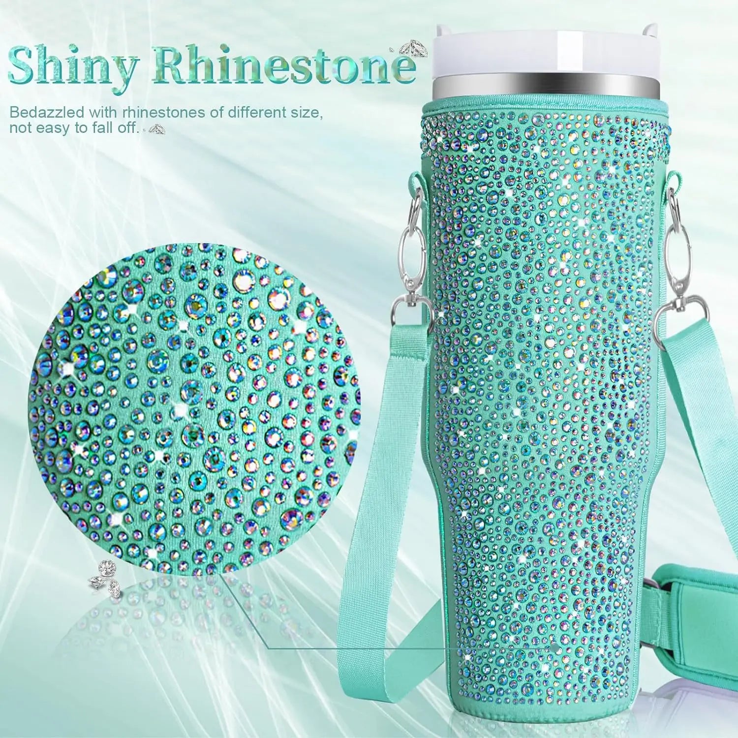 6 colors shiny rhinestone Lanyard cup protection case bag vacuum