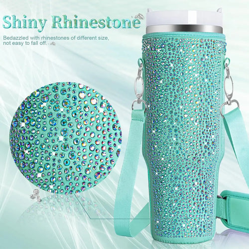 6 colors shiny rhinestone Lanyard cup protection case bag vacuum