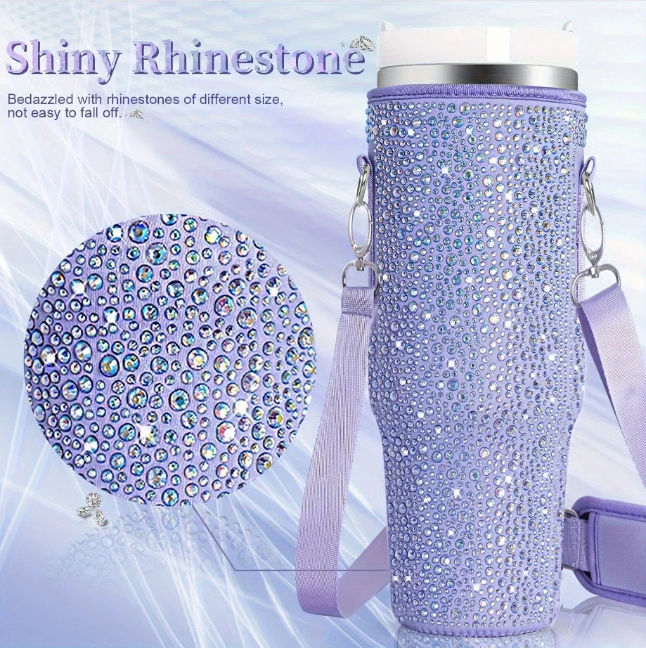 6 colors shiny rhinestone Lanyard cup protection case bag vacuum
