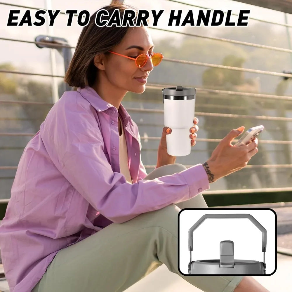 30 Oz Stainless Steel Thermos Mug Tritan Material Double Layer Vacuum