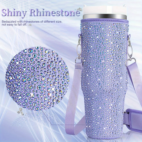 6 colors shiny rhinestone Lanyard cup protection case bag vacuum