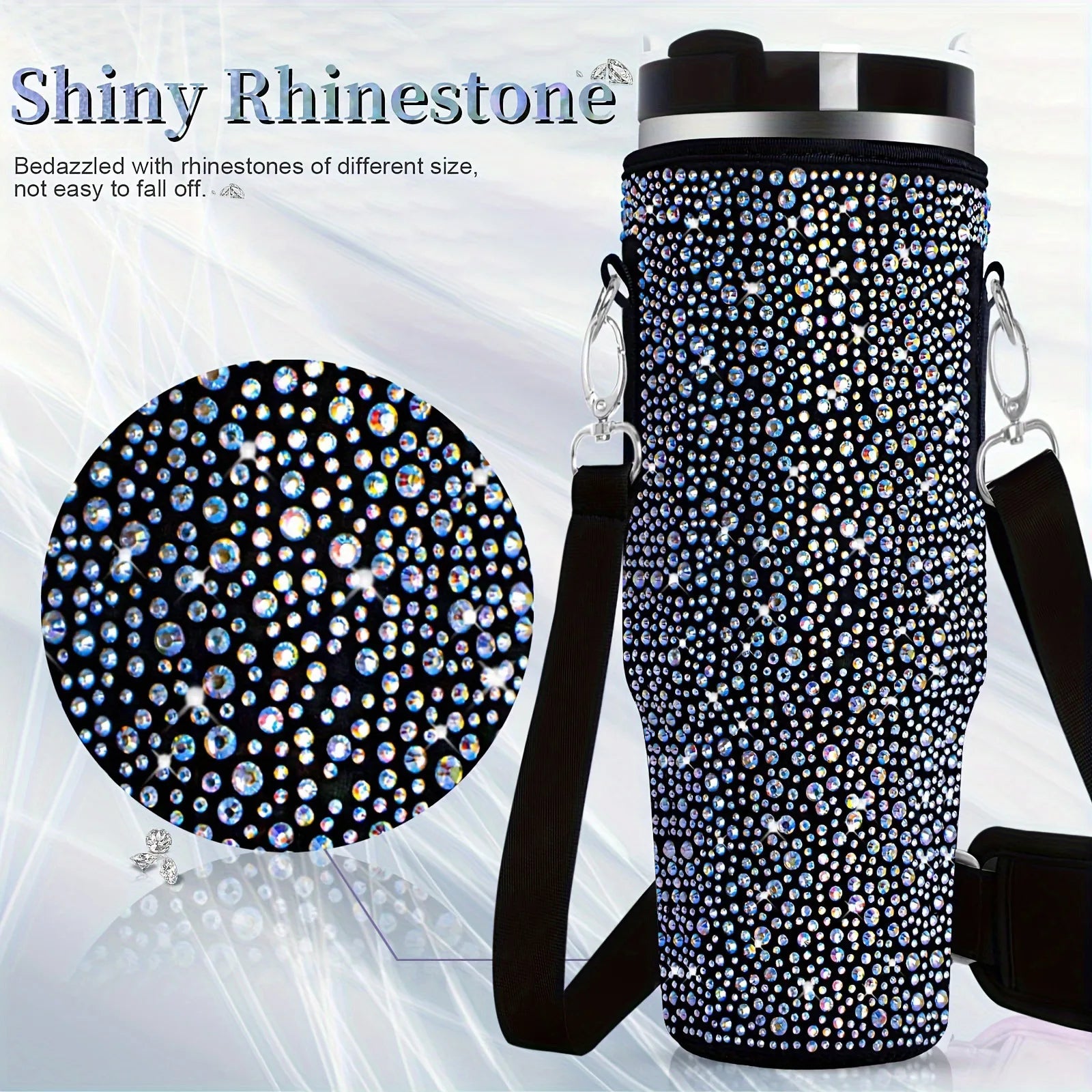 6 colors shiny rhinestone Lanyard cup protection case bag vacuum