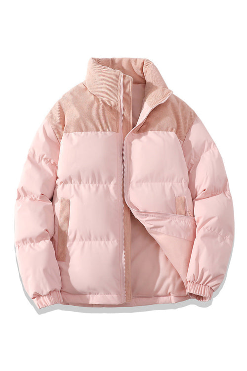 Winter Stand Collar Contrast-colored Coat Cotton Padded Jacket For Men