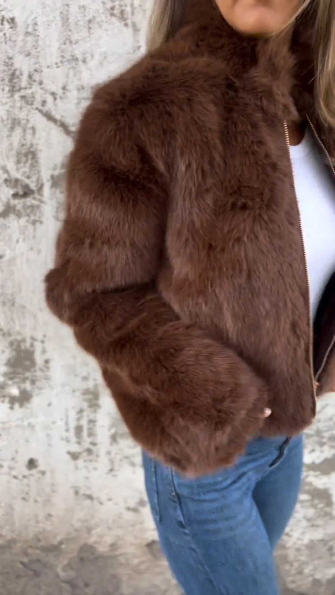 Fashion Stand Collar Plush Jacket Winter Casual Turtleneck Zipper Coat