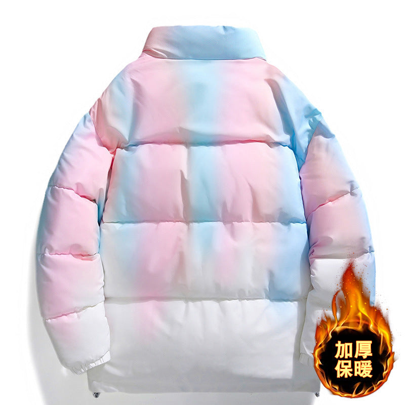 Fashion Stand-up Collar Gradient Coat Couples Winter Warm Plush