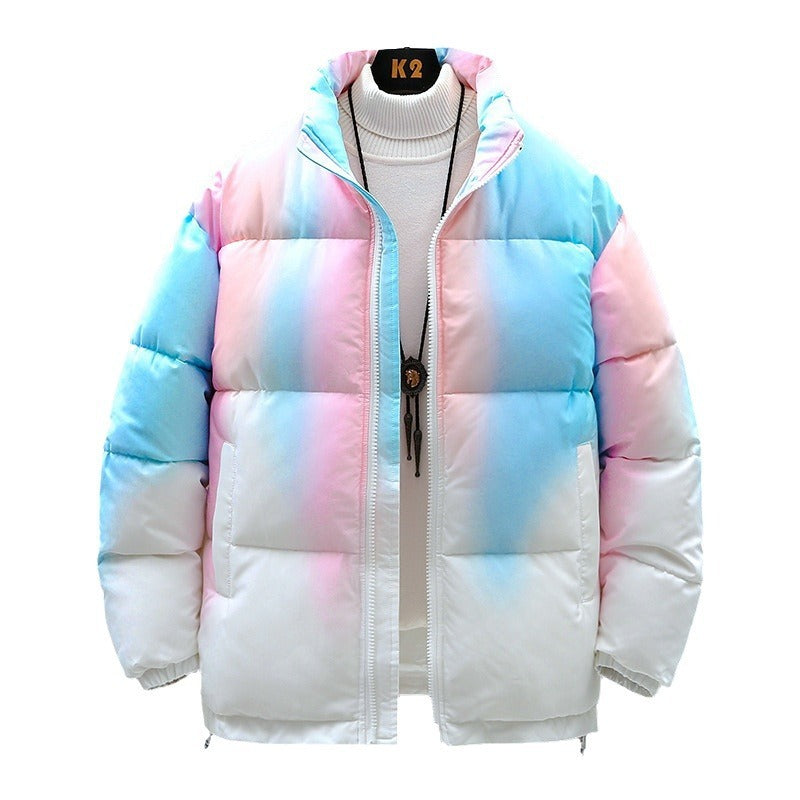 Fashion Stand-up Collar Gradient Coat Couples Winter Warm Plush