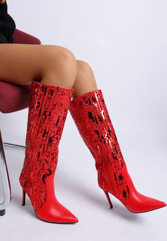 Sitarah Sequin Embellished Stiletto Long Boots