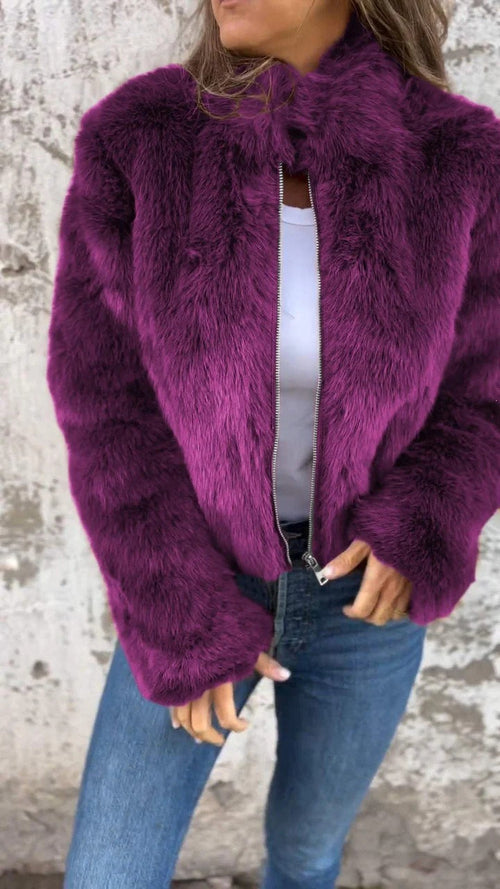 Fashion Stand Collar Plush Jacket Winter Casual Turtleneck Zipper Coat