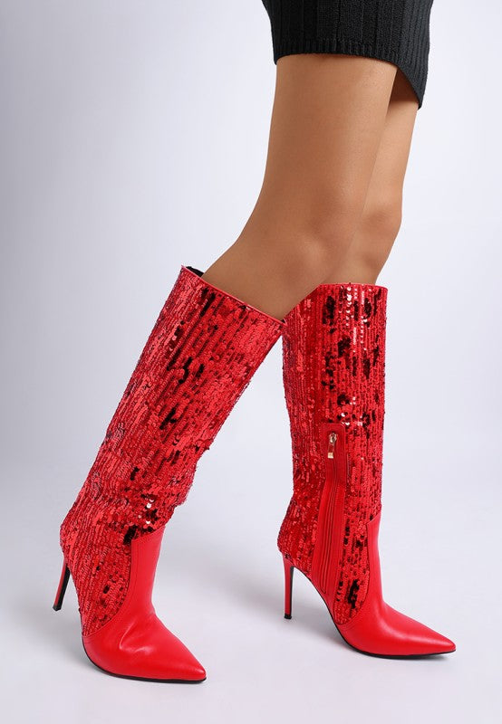 Sitarah Sequin Embellished Stiletto Long Boots