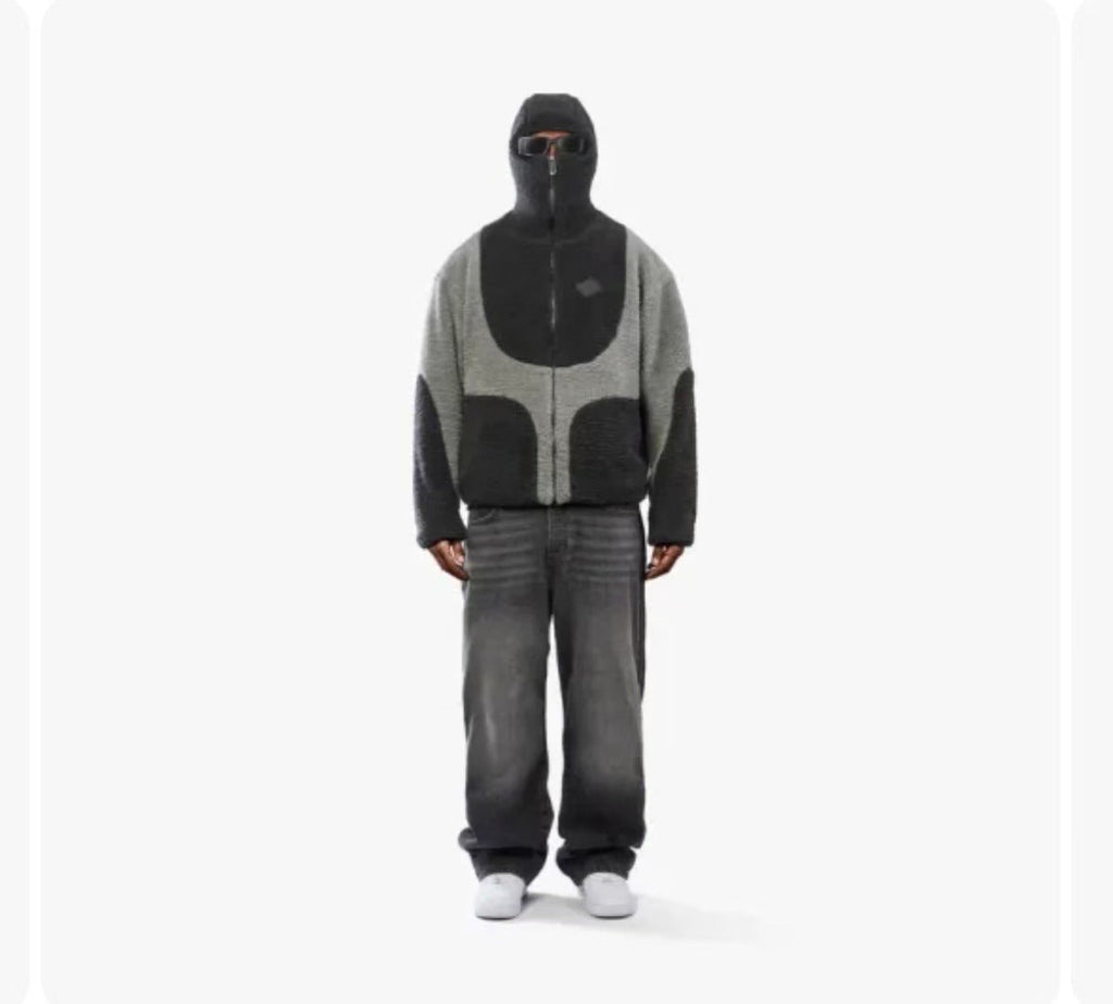Men's Fashion Lamb Wool Hooded Zipper Coat Sweatshirt Patchwork Line