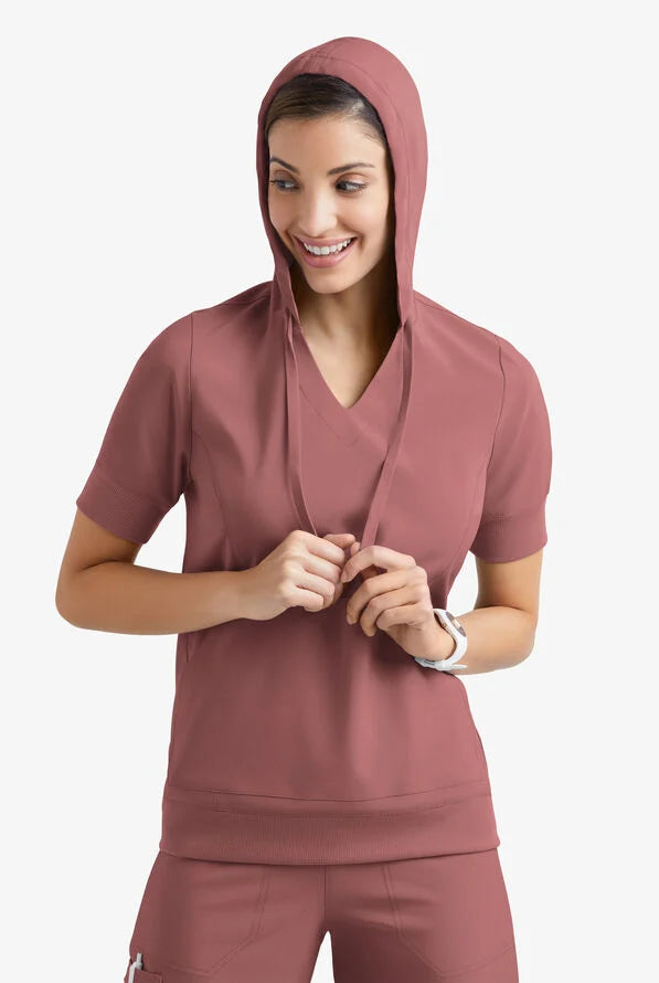 Easy STRETCH True Women's 3-Pocket Short Sleeve Pull-Over Scrub Hoodie