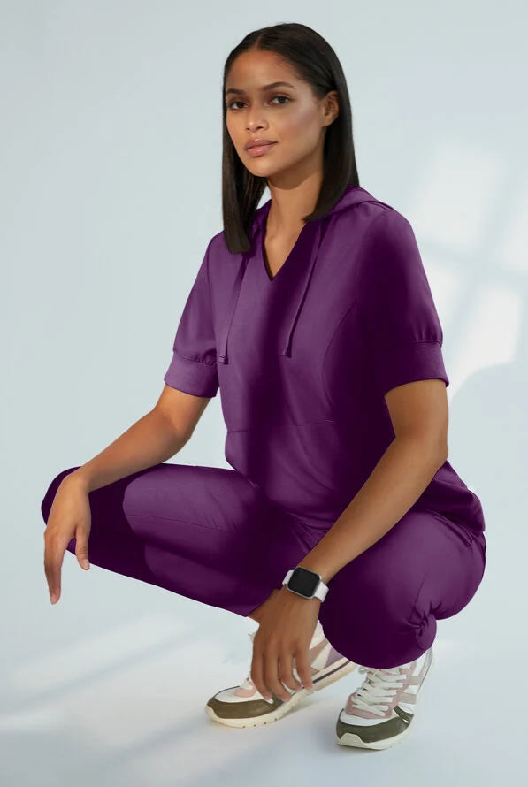 Easy STRETCH True Women's 3-Pocket Short Sleeve Pull-Over Scrub Hoodie