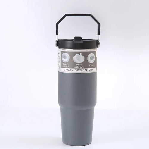 Portable Car Cup Stainless Steel Thermos Cup with Straw & Handle