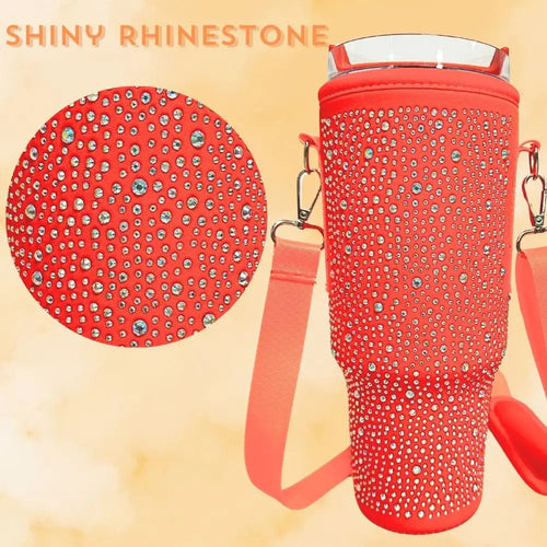 6 colors shiny rhinestone Lanyard cup protection case bag vacuum