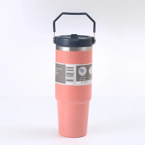 Portable Car Cup Stainless Steel Thermos Cup with Straw & Handle