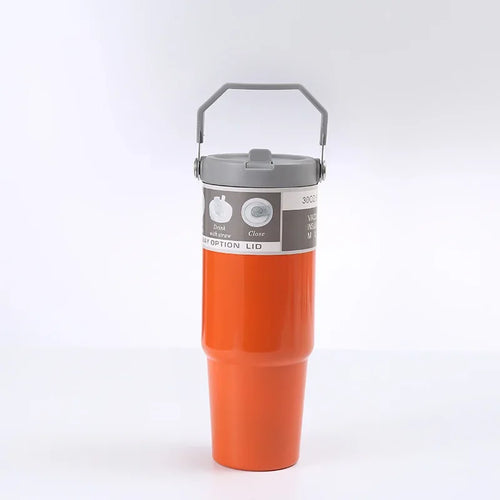 Portable Car Cup Stainless Steel Thermos Cup with Straw & Handle
