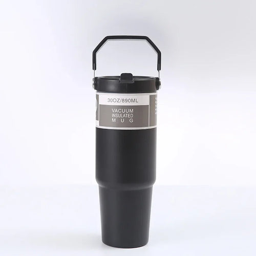 Portable Car Cup Stainless Steel Thermos Cup with Straw & Handle