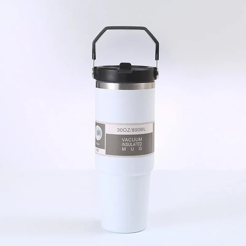 Portable Car Cup Stainless Steel Thermos Cup with Straw & Handle