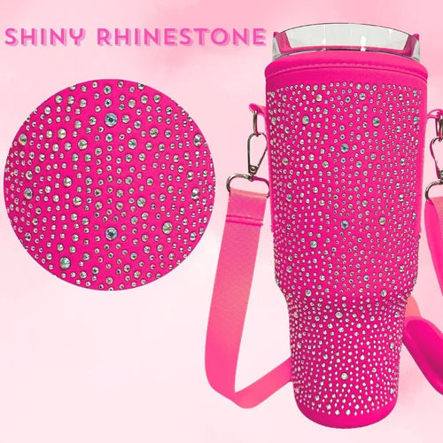 6 colors shiny rhinestone Lanyard cup protection case bag vacuum