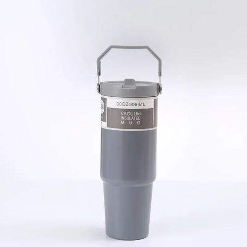 Portable Car Cup Stainless Steel Thermos Cup with Straw & Handle