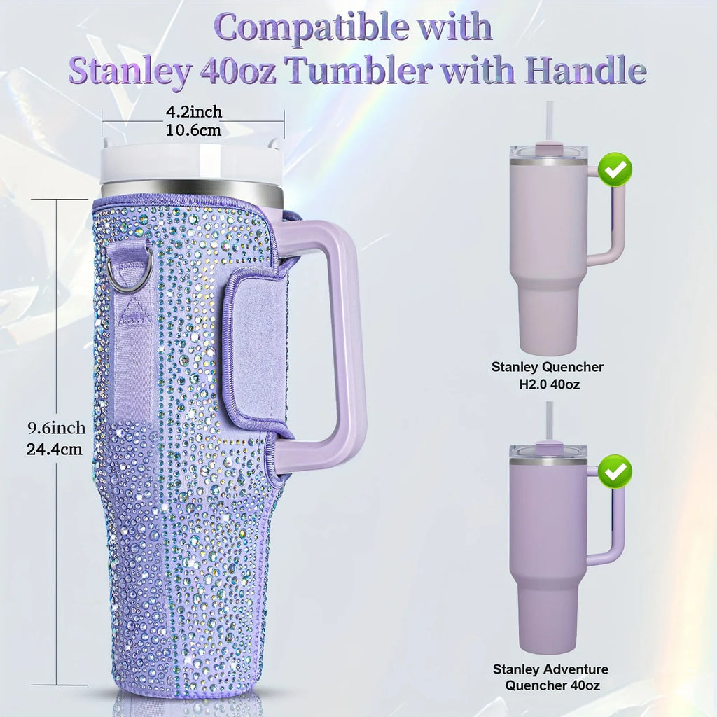 6 colors shiny rhinestone Lanyard cup protection case bag vacuum