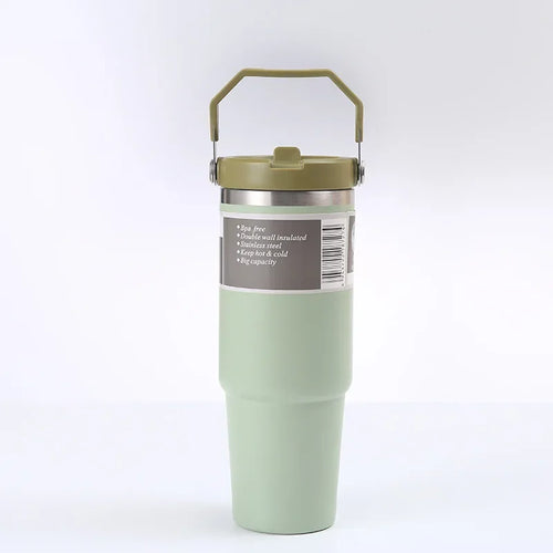 Portable Car Cup Stainless Steel Thermos Cup with Straw & Handle