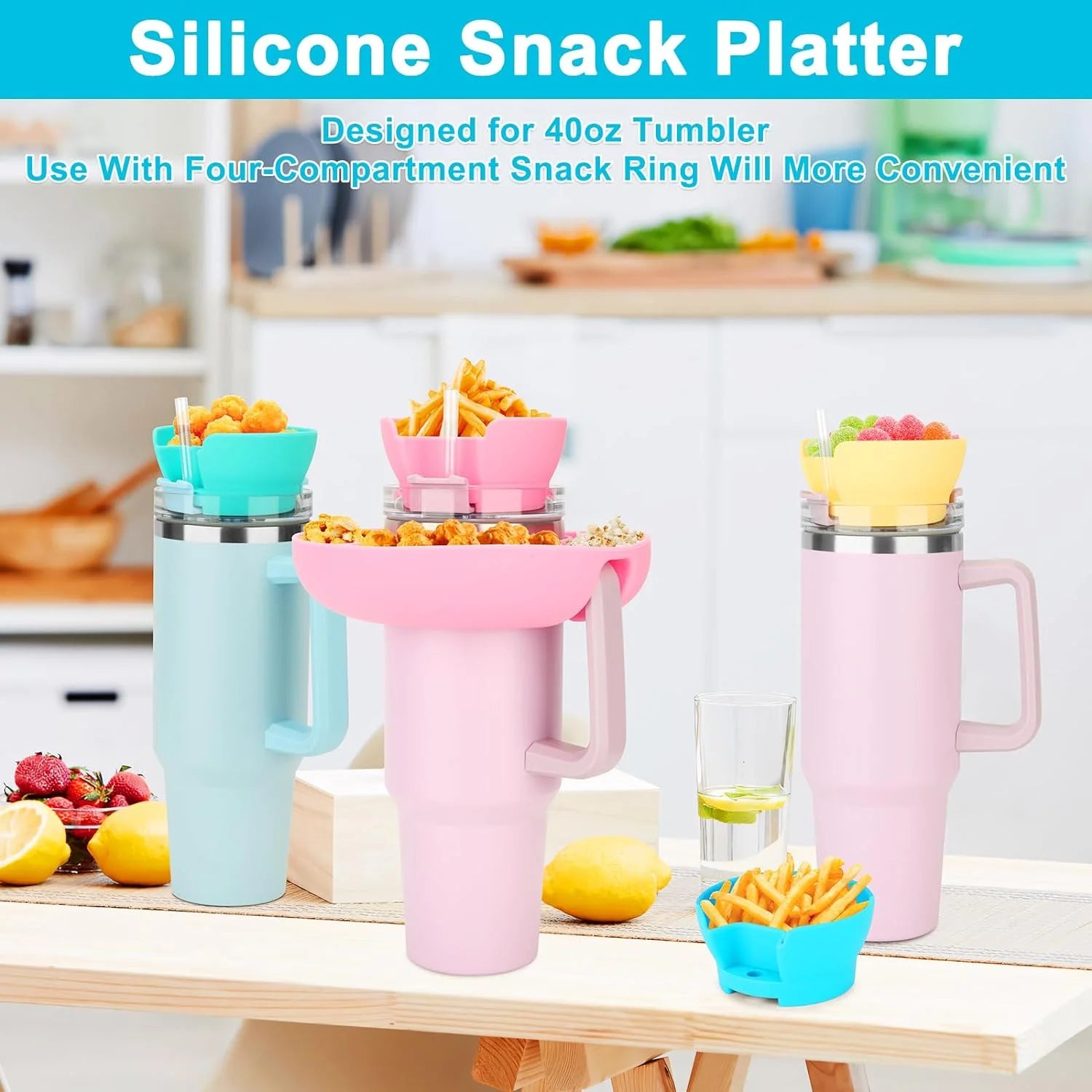 Snack Bowl for Stanley 40oz Tumbler with Handle Snack Tray With Straw