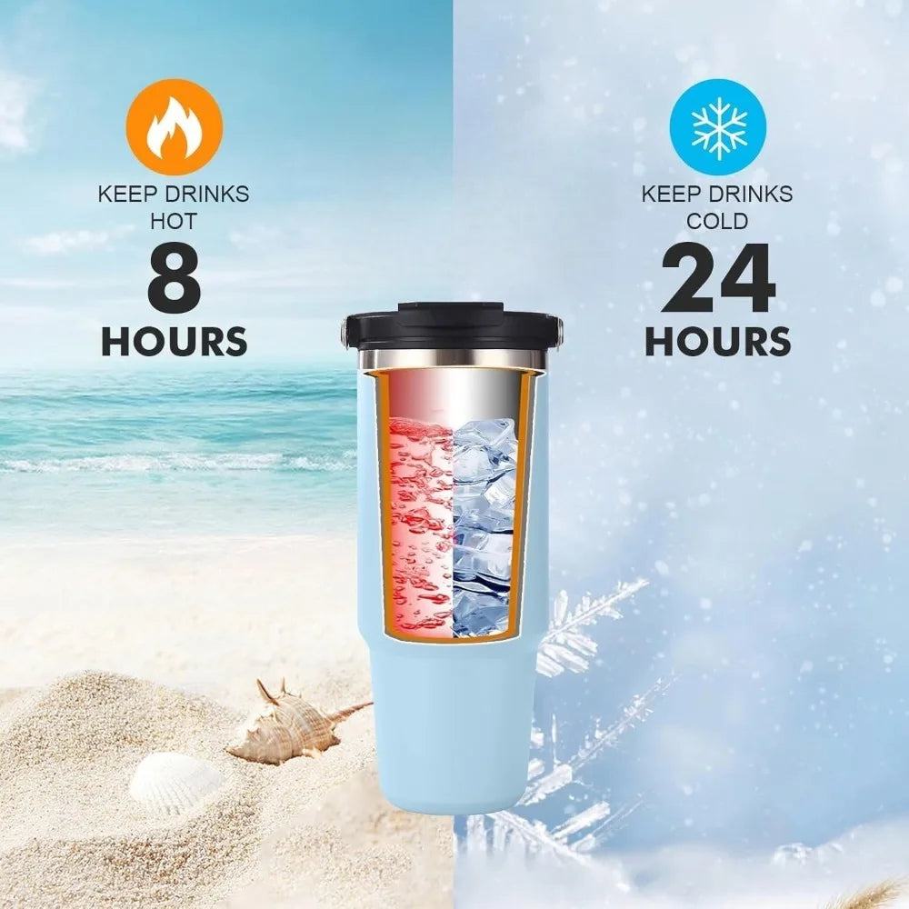 30 Oz Stainless Steel Thermos Mug Tritan Material Double Layer Vacuum