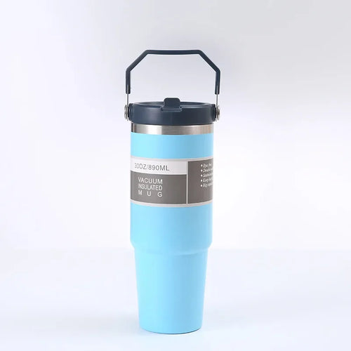 Portable Car Cup Stainless Steel Thermos Cup with Straw & Handle