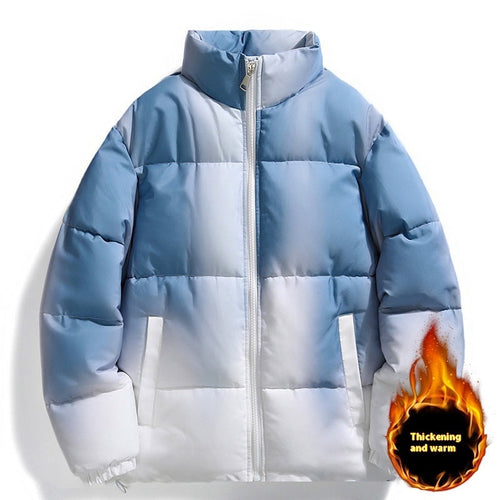 Fashion Stand-up Collar Gradient Coat Couples Winter Warm Plush