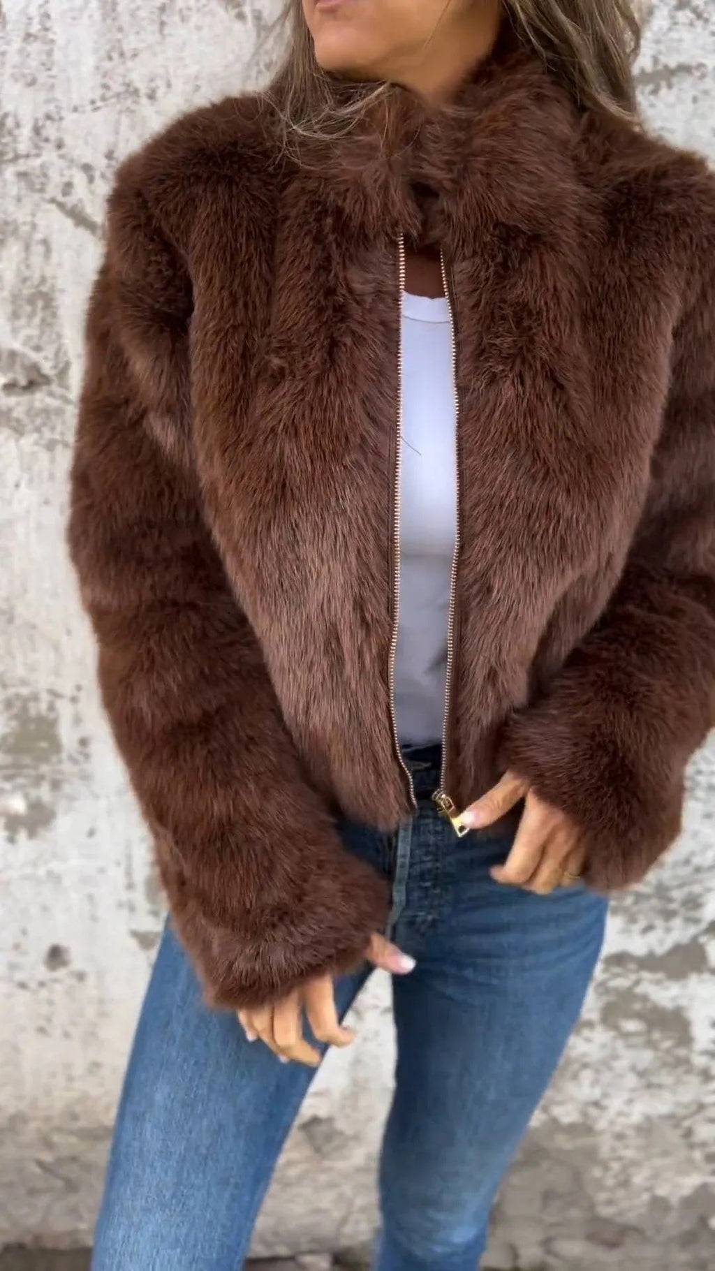 Fashion Stand Collar Plush Jacket Winter Casual Turtleneck Zipper Coat
