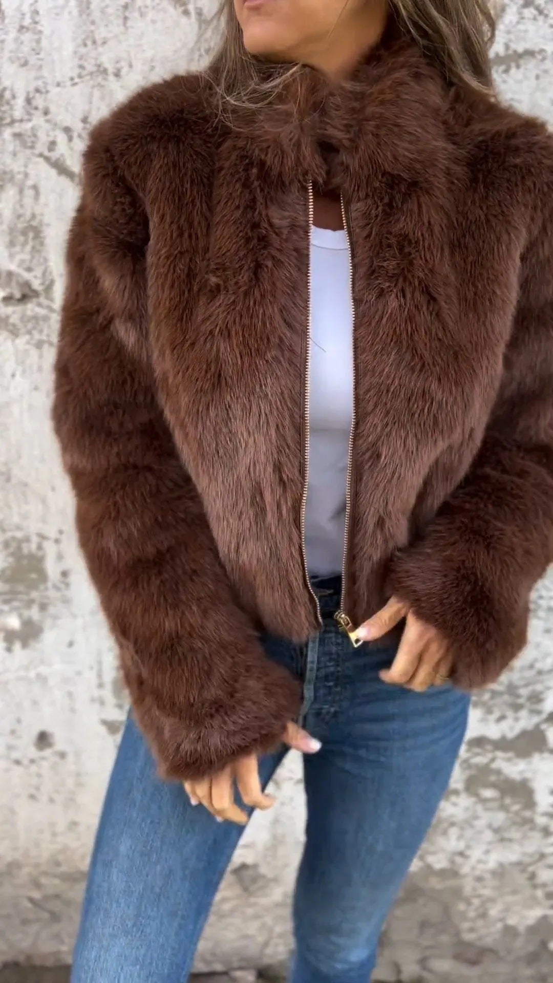 Fashion Stand Collar Plush Jacket Winter Casual Turtleneck Zipper Coat