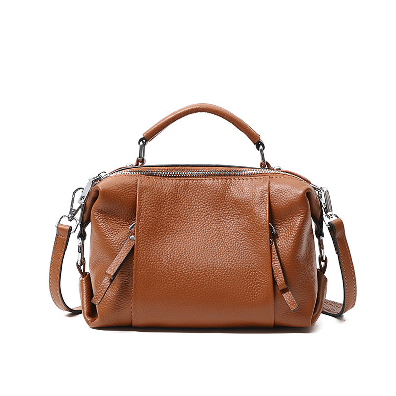 Single-shoulder Solid Color Leather Messenger Bag For Ladies