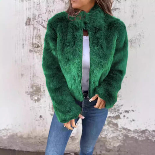 Fashion Stand Collar Plush Jacket Winter Casual Turtleneck Zipper Coat