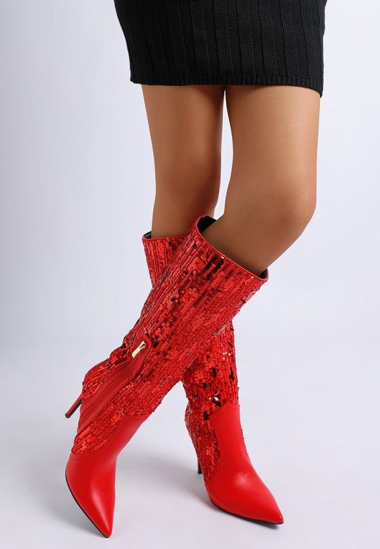 Sitarah Sequin Embellished Stiletto Long Boots