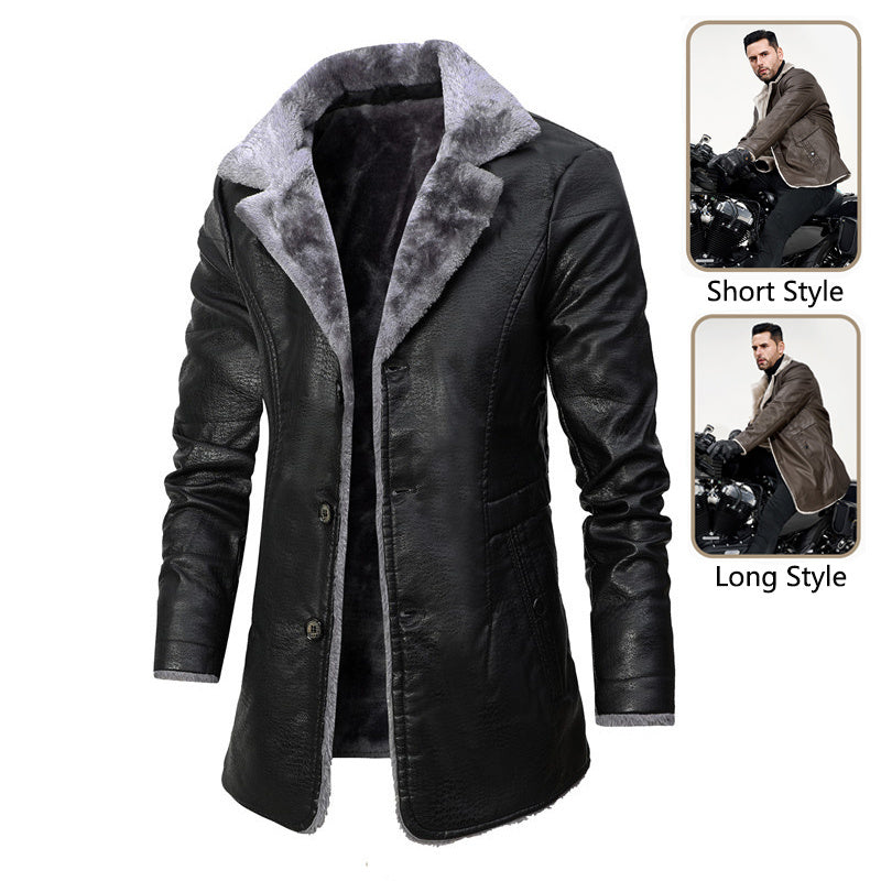 Plush Lapel Leather Jacket Winter Warm Fleece Single-breasted Coat For