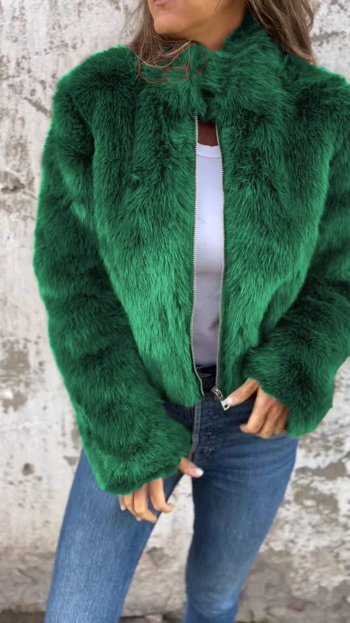 Fashion Stand Collar Plush Jacket Winter Casual Turtleneck Zipper Coat