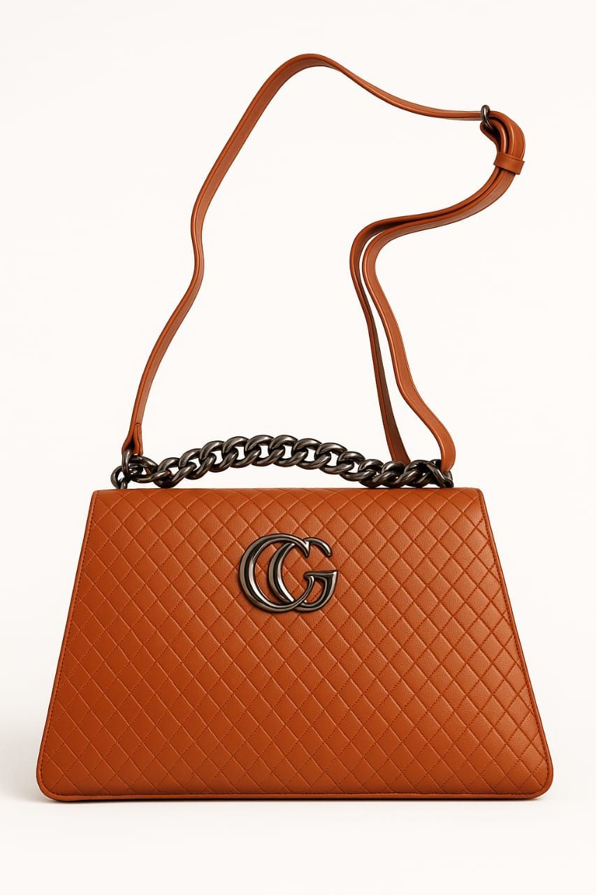 Elegant Brown Quilted Crossbody Bag with Double G Logo and Chain